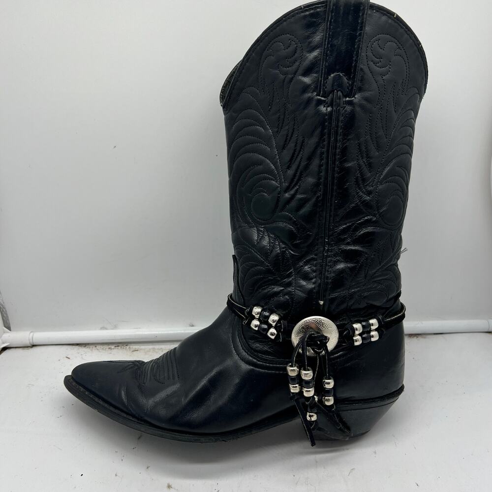 Acme Cowboy Boots Womens 7 Black Leather Tassels